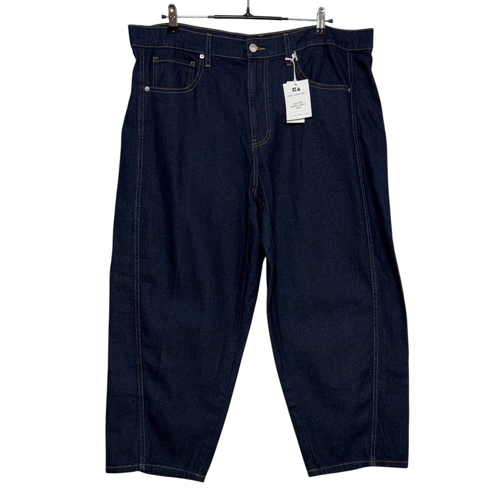 NEW Free Assembly Jeans Women 16 40X27 Barrel Leg Relax Mid Rise Dark Wash Ankle
